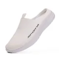 Breathable white slip-on sports mule sneaker with mesh upper and sports logo print - 35 / White