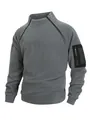 Detailweergave van grijze fleece trui voor heren met ritsen op de schouders en mouwzak - donkergrijs