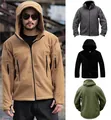 Outdoor tactical fleece jacket for men with hood and multiple zipper pockets in solid colors - S / Tops / Khaki