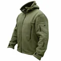 Premium tactical men's outdoor fleece jacket with hood in durable olive green color - S / Tops / Army Green