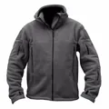 Detailed texture view of a dark grey outdoor tactical hooded fleece jacket for men - S / Tops / Gray