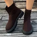 Botines tipo calcetín elásticos marrón oscuro con suela gruesa de plataforma mujer - 35 / Café