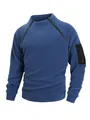 Detail van de blauwe fleece trui voor heren met unieke dubbele ritsen en een mouwzak op de arm - Donkerblauw