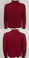 Detailed macro view of the ribbed knit texture on a stylish burgundy turtleneck sweater - M / Tops / Burgundy