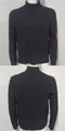 Detailed views of a men's slim fit black ribbed turtleneck sweater, front and back. - M / Tops / Black