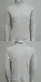 Detailed front and back views of a slim fit white turtleneck ribbed knit pullover sweater - M / Tops / White