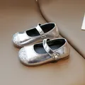 Elegant silver Mary Jane princess shoes for girls with pearl flower and glitter toe - 15 / Silver