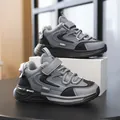 Modern grey and black boys' athletic sneakers with durable leather upper and velcro strap - 32 / Gray