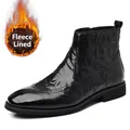 Stivali Chelsea classici in pelle nera stile Brogue con calda fodera interna in pile - 38 / Nero Foderato in Pile