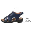 Detailed side view of navy blue women's wedge sandal showing the 5cm heel height - 36 / Blue