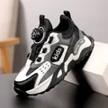 Modern black and white children's running shoes with quick rotary dial lacing system - 28 / Black White Leather Surface