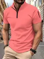 Close-up of men's tactical Polo shirt with zipper neck and arm pocket in coral pink - S / Tops / Pink