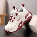 Stylish burgundy and cream kids sports shoes featuring a quick-twist buckle and non-slip sole - 28 / Wine Red Leather