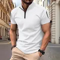 Close-up detail of white tactical Polo shirt with zip collar and sleeve pocket - S / Tops / White