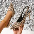 Modische Slingpumps mit Leopardenmuster, spitzer Zehenpartie und schlankem Pfennigabsatz - 35 / Leopardenprint