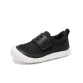 Black breathable mesh toddler walking shoes with velcro strap and white rubber sole - Black and White