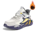 Boys winter sports shoes featuring warm plush lining and adjustable velcro strap in blue - Grey Blue