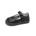 Cute cartoon bunny face toddler girl black leather shoes with soft soles and velcro strap - 21 / Black