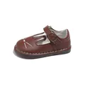 Cute brown girls leather shoes with embroidered bunny face and soft sole variant - 21 / Brown