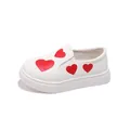 White girls' slip-on shoes with red heart pattern and soft sole for toddlers - Sizes 22-25 (Pack of 4 Pairs) / White