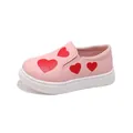 Cute toddler girls pink slip-on shoes featuring vibrant red heart patterns on leather - Sizes 22-25 (Pack of 4 Pairs) / Pink