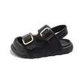 Classic black children's leather sandals with dual gold buckles and open-toe design - 21 / Black