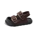 Premium brown leather breathable children's sandals with secure hook and loop straps - 21 / Brown