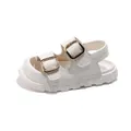 Stylish off-white children's sandals with gold buckles and velcro straps - 21 / White