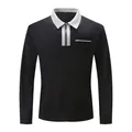 Men's long sleeve polo shirt in black and white contrast design with zipper and pocket - S / Tops / Black Gray Collar