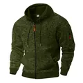 Detailed view of the premium textured army green cationic fabric on this men's zip-up hoodie - S / Tops / Army Green