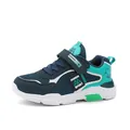 Baskets de sport respirantes en mesh pour garçons, coloris bleu marine et vert vif - Double maille bleu foncé
