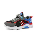 Baskets de sport respirantes en maille bleue et noire pour garçons avec bande velcro - Noir Rouge Double Maille