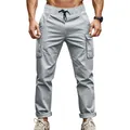 Men's outdoor tactical cargo pants featuring an elastic drawstring waist and functional pockets - S / Bottoms / Light Gray