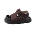 Premium brown leather toddler sandals featuring a soft black rubber sole and velcro strap - 21 / Brown