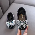Funkelnde schwarze Mädchen Prinzessin Schuhe mit Strass Schmetterling - 21 / Schwarz