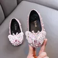 Elegante funkelnde rosa Mädchen Prinzessin Schuhe mit Perlen und großem 3D Schmetterling - 21 / Rosa