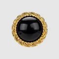High-quality elegant round black resin button with a detailed golden braided metal border - 15.0mm (24L) / Gold and Black