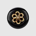 Bottone rotondo nero di alta qualità con elegante dettaglio floreale dorato al centro - 11.5mm / Nero+Oro