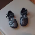 Classic black quilted closed-toe princess shoes for girls with adjustable buckle strap - Size 22 (Internal 14.0cm) / Black