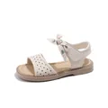 Sandalias de princesa para niña en crema con lunares negros y lazo. - Beige