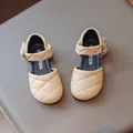 Girls' beige quilted princess flat shoes with buckle strap detail - Size 22 (Internal 14.0cm) / Khaki