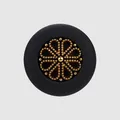 High-end elegant black nylon button with a detailed golden beaded flower pattern insert - 18.0mm / Black
