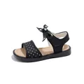 Sandalias negras para niñas con lunares blancos y un gran lazo decorativo elegante - Negro