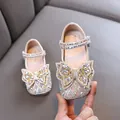 Zapatos de princesa Mary Jane con diamantes de imitación color champán y lazo elegante - Talla 21-25 Lote Completo (5 Pares) / Dorado