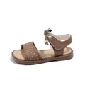 Sandalias marrones de lunares para niña con lazo bordado y suela suave y cómoda - Marrón