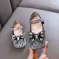 Zapatos de princesa en cuero negro para niñas con un lazo de diamantes brillante - Talla 21-25 Lote Completo (5 Pares) / Negro