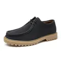 Zapatos Wallabee de cuero gris oscuro para hombre con suela de lengüeta beige - 40 / Negro
