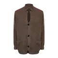 Braune Herren-Strickjacke mit PU-Schulterbesatz und Taschen im Retro-Stil - S / Oberteile / Khaki