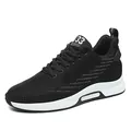 Men's breathable knit athletic sneakers featuring an 8cm hidden height increase in black. - 37 / Black