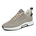 Men's khaki breathable fly-knit athletic running sneakers with 8cm hidden height increase - 37 / Khaki